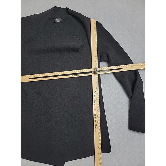 Eileen Fisher Open Cardigan S Black Wool Kniy Lightweight Asymmetrical Preppy - Picture 9 of 12